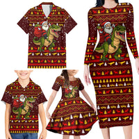 Santassic Park Santa Claus Christmas Family Matching Long Sleeve Bodycon Dress and Hawaiian Shirt Xmas Holiday Patterns - Wonder Print Shop