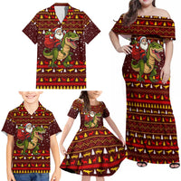 Santassic Park Santa Claus Christmas Family Matching Off Shoulder Maxi Dress and Hawaiian Shirt Xmas Holiday Patterns - Wonder Print Shop