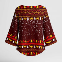 Santassic Park Santa Claus Christmas Kimono Sleeve Blouse Xmas Holiday Patterns - Wonder Print Shop