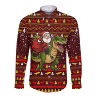 Santassic Park Santa Claus Christmas Long Sleeve Button Shirt Xmas Holiday Patterns - Wonder Print Shop