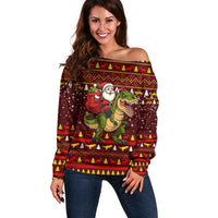 Santassic Park Santa Claus Christmas Off Shoulder Sweater Xmas Holiday Patterns - Wonder Print Shop