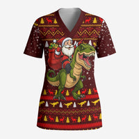 Santassic Park Santa Claus Christmas Scrub Top Xmas Holiday Patterns - Wonder Print Shop