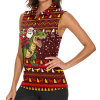 Santassic Park Santa Claus Christmas Women Sleeveless Polo Shirt Xmas Holiday Patterns - Wonder Print Shop