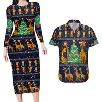 Love Giraffe Christmas Couples Matching Long Sleeve Bodycon Dress and Hawaiian Shirt Xmas Holiday Patterns - Wonder Print Shop