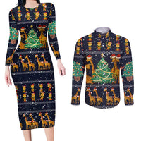 Love Giraffe Christmas Couples Matching Long Sleeve Bodycon Dress and Long Sleeve Button Shirt Xmas Holiday Patterns - Wonder Print Shop