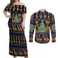 Love Giraffe Christmas Couples Matching Off Shoulder Maxi Dress and Long Sleeve Button Shirt Xmas Holiday Patterns - Wonder Print Shop