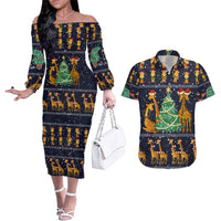 Love Giraffe Christmas Couples Matching Off The Shoulder Long Sleeve Dress and Hawaiian Shirt Xmas Holiday Patterns - Wonder Print Shop