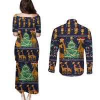 Love Giraffe Christmas Couples Matching Puletasi and Long Sleeve Button Shirt Xmas Holiday Patterns - Wonder Print Shop