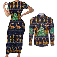 Love Giraffe Christmas Couples Matching Short Sleeve Bodycon Dress and Long Sleeve Button Shirt Xmas Holiday Patterns - Wonder Print Shop
