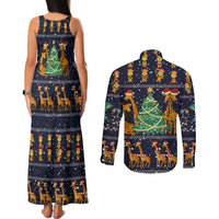 Love Giraffe Christmas Couples Matching Tank Maxi Dress and Long Sleeve Button Shirt Xmas Holiday Patterns - Wonder Print Shop
