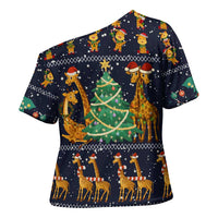 Love Giraffe Christmas Cross Shoulder Shirt Xmas Holiday Patterns - Wonder Print Shop
