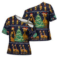 Love Giraffe Christmas Cross Shoulder Shirt Xmas Holiday Patterns - Wonder Print Shop