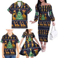 Love Giraffe Christmas Family Matching Off The Shoulder Long Sleeve Dress and Hawaiian Shirt Xmas Holiday Patterns - Wonder Print Shop