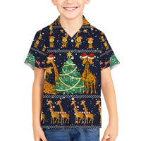 Love Giraffe Christmas Family Matching Off The Shoulder Long Sleeve Dress and Hawaiian Shirt Xmas Holiday Patterns - Wonder Print Shop