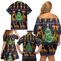 Love Giraffe Christmas Family Matching Off Shoulder Short Dress and Hawaiian Shirt Xmas Holiday Patterns - Wonder Print Shop