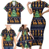 Love Giraffe Christmas Family Matching Short Sleeve Bodycon Dress and Hawaiian Shirt Xmas Holiday Patterns - Wonder Print Shop