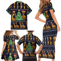 Love Giraffe Christmas Family Matching Short Sleeve Bodycon Dress and Hawaiian Shirt Xmas Holiday Patterns - Wonder Print Shop
