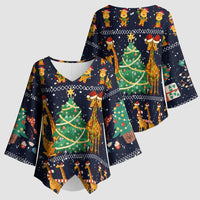 Love Giraffe Christmas Kimono Sleeve Blouse Xmas Holiday Patterns - Wonder Print Shop