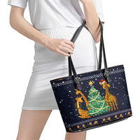 Love Giraffe Christmas Leather Tote Bag Xmas Holiday Patterns - Wonder Print Shop
