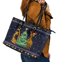 Love Giraffe Christmas Leather Tote Bag Xmas Holiday Patterns - Wonder Print Shop