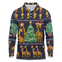 Love Giraffe Christmas Long Sleeve Polo Shirt Xmas Holiday Patterns - Wonder Print Shop