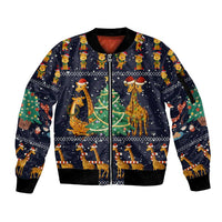 Love Giraffe Christmas Sleeve Zip Bomber Jacket Xmas Holiday Patterns - Wonder Print Shop