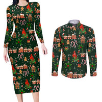 Love Cardinal Xmas Christmas Couples Matching Long Sleeve Bodycon Dress and Long Sleeve Button Shirt Xmas Holiday Patterns - Wonder Print Shop