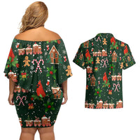 Love Cardinal Xmas Christmas Couples Matching Off Shoulder Short Dress and Hawaiian Shirt Xmas Holiday Patterns - Wonder Print Shop