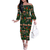 Love Cardinal Xmas Christmas Off The Shoulder Long Sleeve Dress Xmas Holiday Patterns - Wonder Print Shop