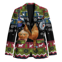 Cat Hanging on Xmas Tree Christmas Blazer Xmas Holiday Patterns - Wonder Print Shop