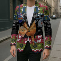 Cat Hanging on Xmas Tree Christmas Blazer Xmas Holiday Patterns - Wonder Print Shop