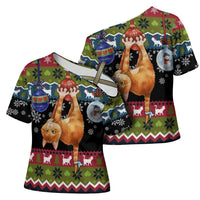 Cat Hanging on Xmas Tree Christmas Cross Shoulder Shirt Xmas Holiday Patterns - Wonder Print Shop
