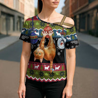 Cat Hanging on Xmas Tree Christmas Cross Shoulder Shirt Xmas Holiday Patterns - Wonder Print Shop