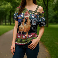 Cat Hanging on Xmas Tree Christmas Cross Shoulder Shirt Xmas Holiday Patterns - Wonder Print Shop