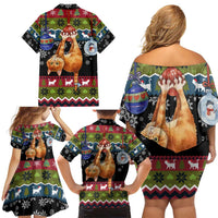 Cat Hanging on Xmas Tree Christmas Family Matching Off Shoulder Short Dress and Hawaiian Shirt Xmas Holiday Patterns - Wonder Print Shop