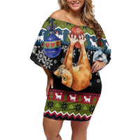 Cat Hanging on Xmas Tree Christmas Family Matching Off Shoulder Short Dress and Hawaiian Shirt Xmas Holiday Patterns - Wonder Print Shop