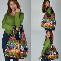 Cat Hanging on Xmas Tree Christmas Grocery Bag Xmas Holiday Patterns - Wonder Print Shop