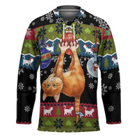 Cat Hanging on Xmas Tree Christmas Hockey Jersey Xmas Holiday Patterns - Wonder Print Shop
