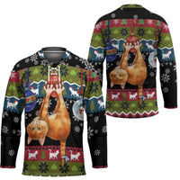Cat Hanging on Xmas Tree Christmas Hockey Jersey Xmas Holiday Patterns - Wonder Print Shop