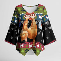 Cat Hanging on Xmas Tree Christmas Kimono Sleeve Blouse Xmas Holiday Patterns - Wonder Print Shop
