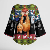 Cat Hanging on Xmas Tree Christmas Kimono Sleeve Blouse Xmas Holiday Patterns - Wonder Print Shop