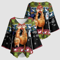 Cat Hanging on Xmas Tree Christmas Kimono Sleeve Blouse Xmas Holiday Patterns - Wonder Print Shop