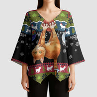 Cat Hanging on Xmas Tree Christmas Kimono Sleeve Blouse Xmas Holiday Patterns - Wonder Print Shop