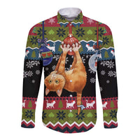 Cat Hanging on Xmas Tree Christmas Long Sleeve Button Shirt Xmas Holiday Patterns - Wonder Print Shop