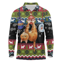 Cat Hanging on Xmas Tree Christmas Long Sleeve Polo Shirt Xmas Holiday Patterns - Wonder Print Shop