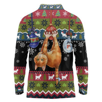 Cat Hanging on Xmas Tree Christmas Long Sleeve Polo Shirt Xmas Holiday Patterns - Wonder Print Shop