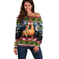 Cat Hanging on Xmas Tree Christmas Off Shoulder Sweater Xmas Holiday Patterns - Wonder Print Shop