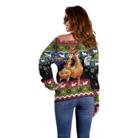 Cat Hanging on Xmas Tree Christmas Off Shoulder Sweater Xmas Holiday Patterns - Wonder Print Shop
