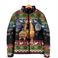 Cat Hanging on Xmas Tree Christmas Padded Jacket Xmas Holiday Patterns - Wonder Print Shop