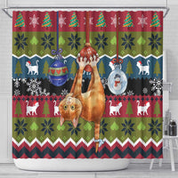 Cat Hanging on Xmas Tree Christmas Shower Curtain Xmas Holiday Patterns - Wonder Print Shop